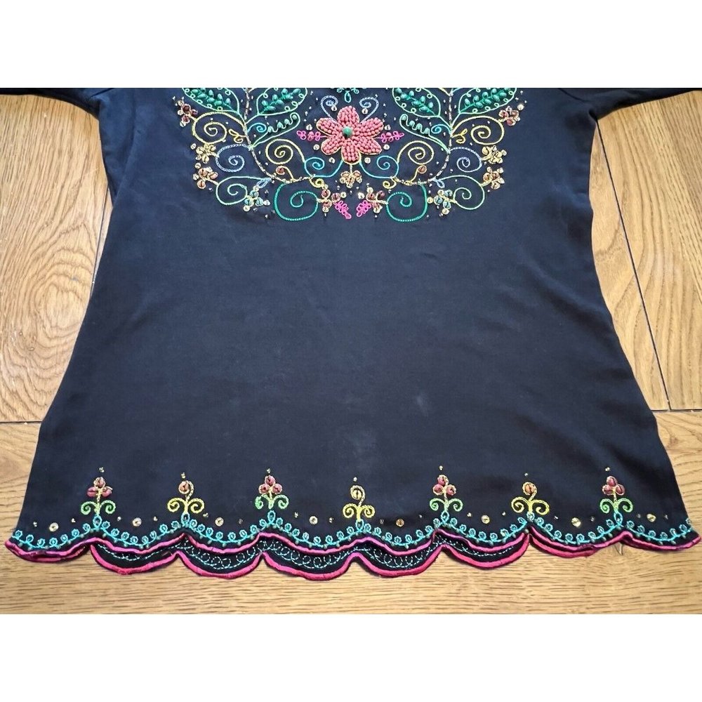 Berek Womens Size Large Flowered Shirt Long Sleeve Beaded - Picture 6 of 14
